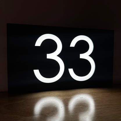 Illuminated House Number Sign. 2 Numbers. Backlit Illumination with LEDs.