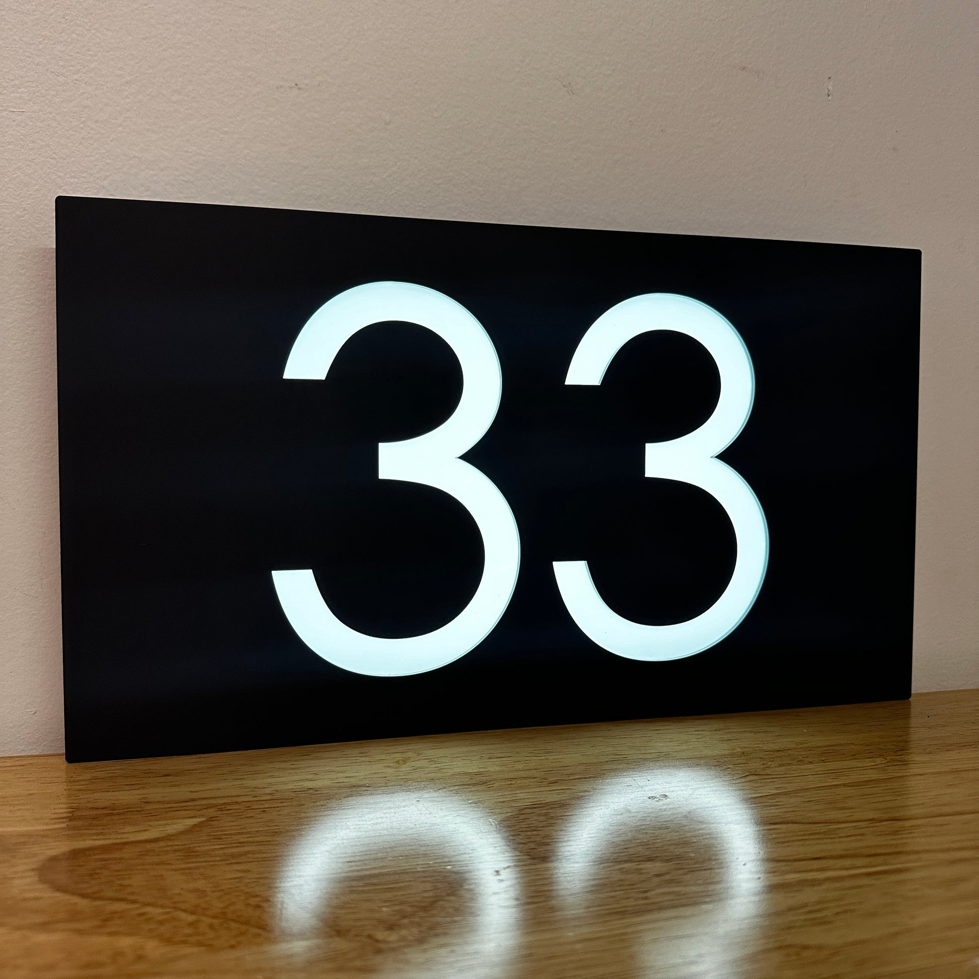 Illuminated House Number Sign. 2 Numbers. Backlit Illumination with LEDs.